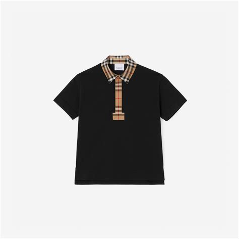 burberry pique cotton polo|Check Label Cotton Polo Shirt in Black .